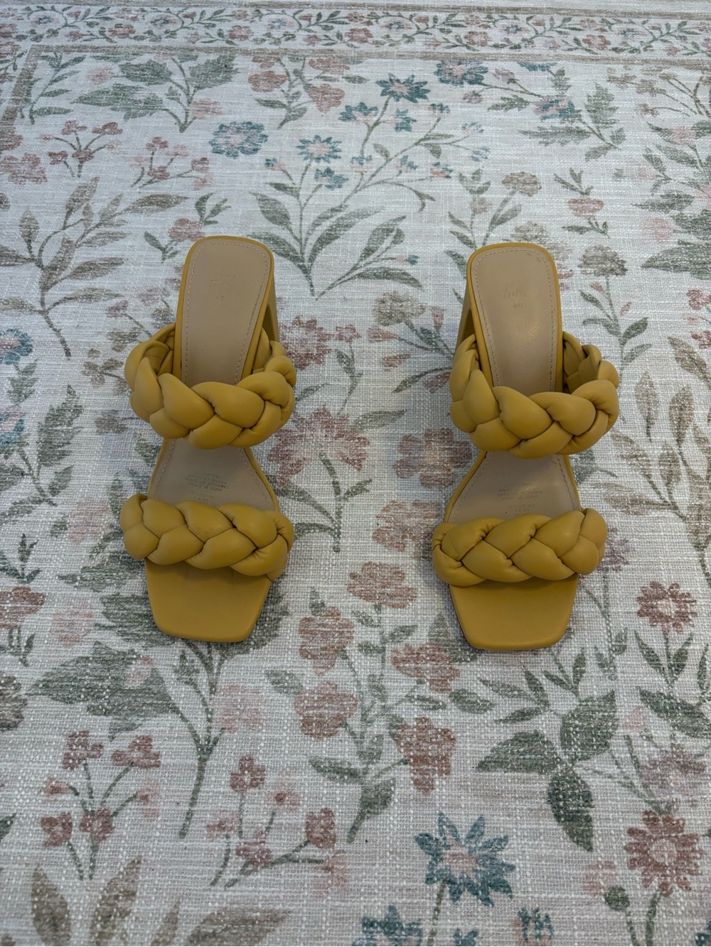 H&M Braided Double-Strap Slide Heels in Mustard